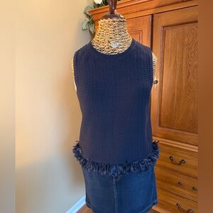 Ann Taylor navy blue sweater tank ruffle hem